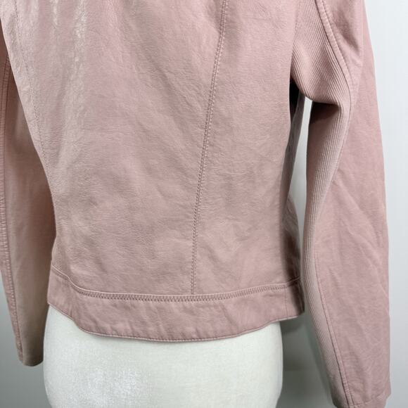 Anthropologie ETT:TWA Ripley Light Pink Faux Leather Moto Jacket SP Vegan Ribbed - Picture 10 of 16